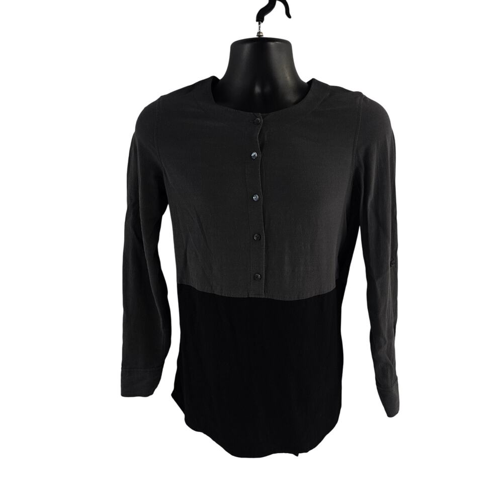 Eileen Fisher Womens XXS Black Gray Colorblock Long Sleeve Tunic Top Tencel 7033